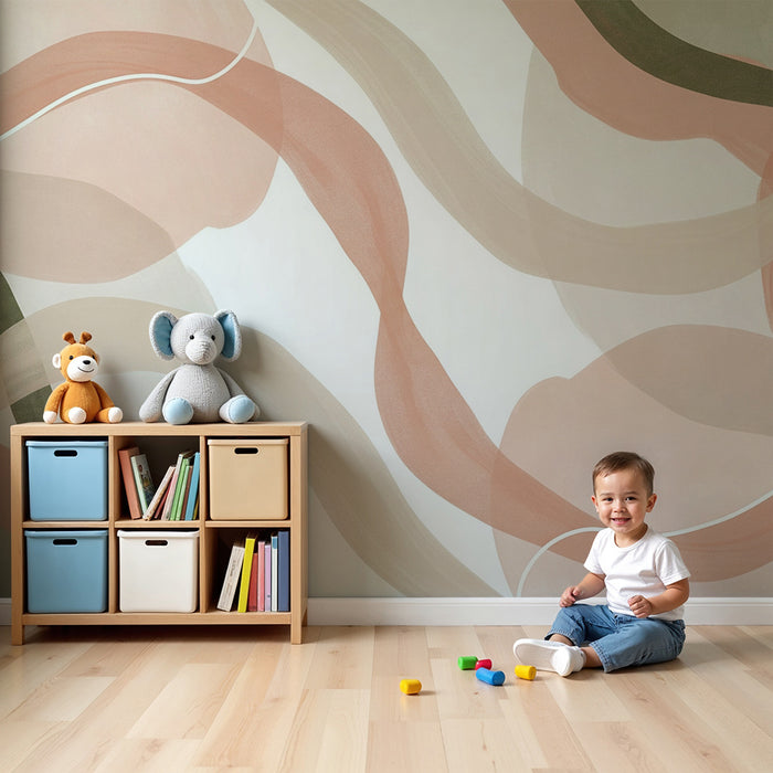 Lastenhuoneen tapetti | Lempeät abstraktit aallot pastellisävyissä