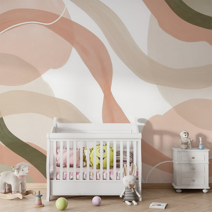 Lastenhuoneen tapetti | Lempeät abstraktit aallot pastellisävyissä