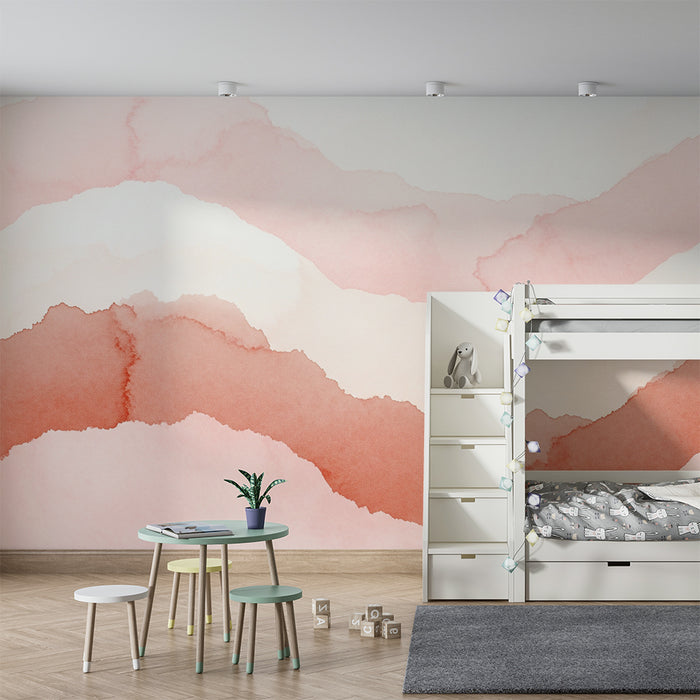 Lastenhuoneen tapetti | Lempeitä vesiväreillä maalattuja aaltoja vaaleanpunaisissa ja beigeissä sävyissä