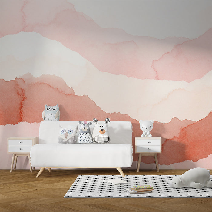 Lastenhuoneen tapetti | Lempeitä vesiväreillä maalattuja aaltoja vaaleanpunaisissa ja beigeissä sävyissä