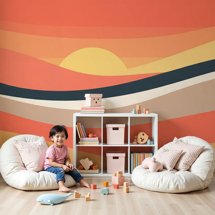 Papel de parede quarto bebê | Nežni valovi v pastelnih barvah in vzhajajoče sonce