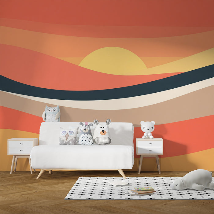 Papel de parede quarto bebê | Nežni valovi v pastelnih barvah in vzhajajoče sonce