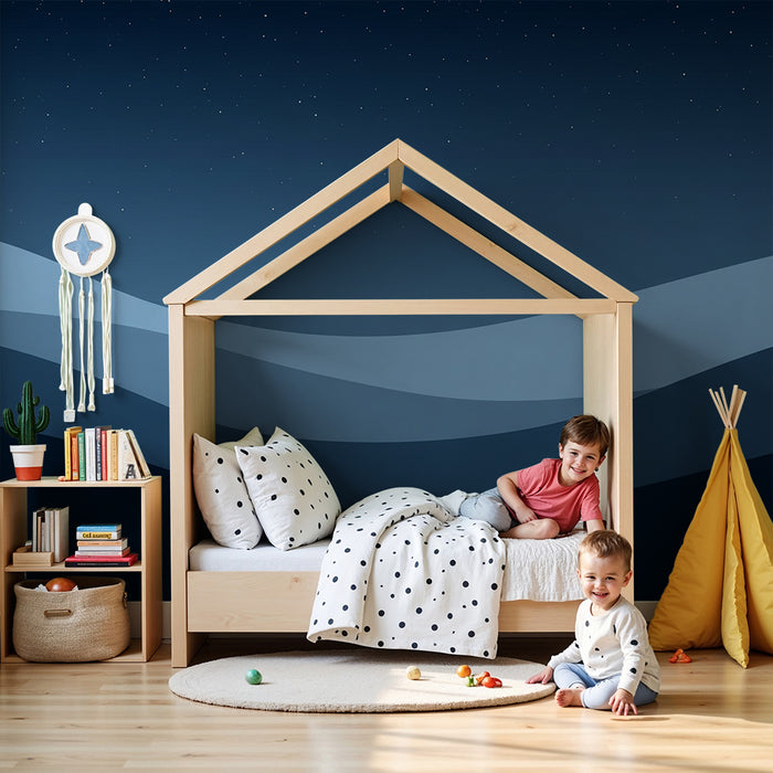 Lastenhuoneen tapetti | Lempeät siniset aallot tähtitaivaan alla