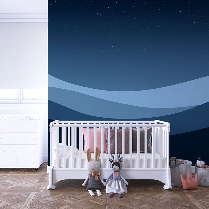 Lastenhuoneen tapetti | Lempeät siniset aallot tähtitaivaan alla
