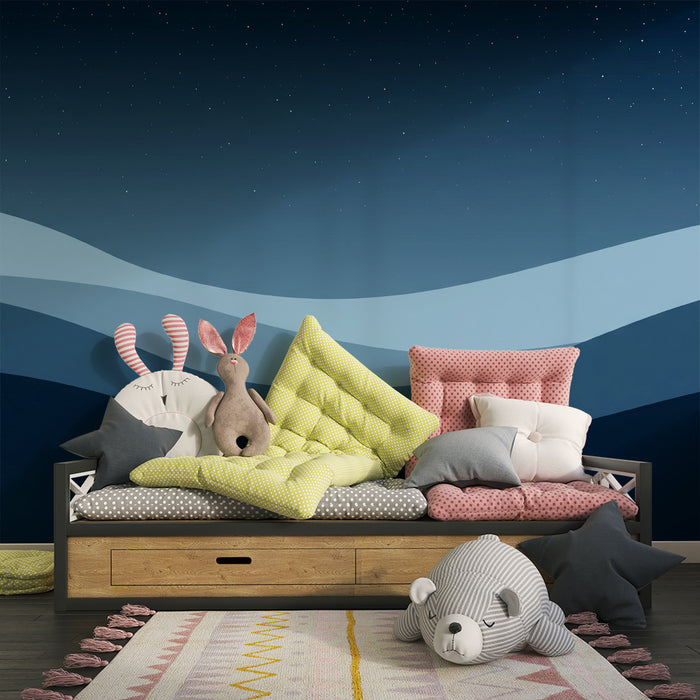 Lastenhuoneen tapetti | Lempeät siniset aallot tähtitaivaan alla