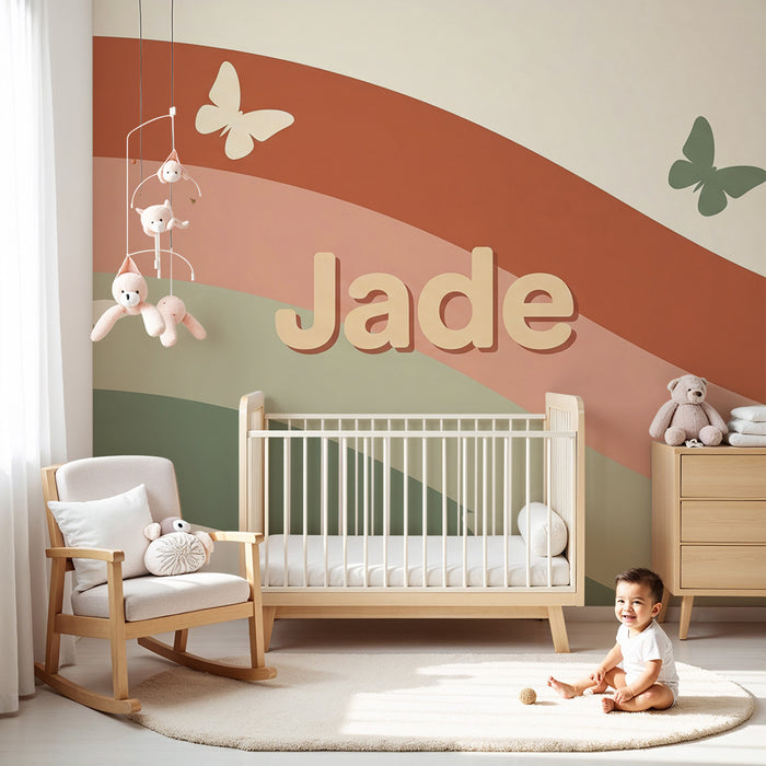 Barntapet | Mjuka färgglada vågor med delikata fjärilar