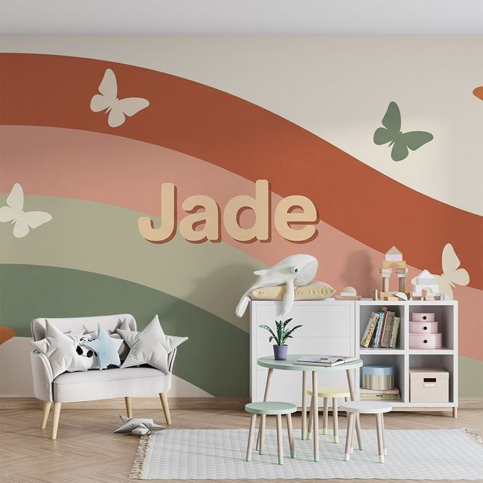 Barntapet | Mjuka färgglada vågor med delikata fjärilar