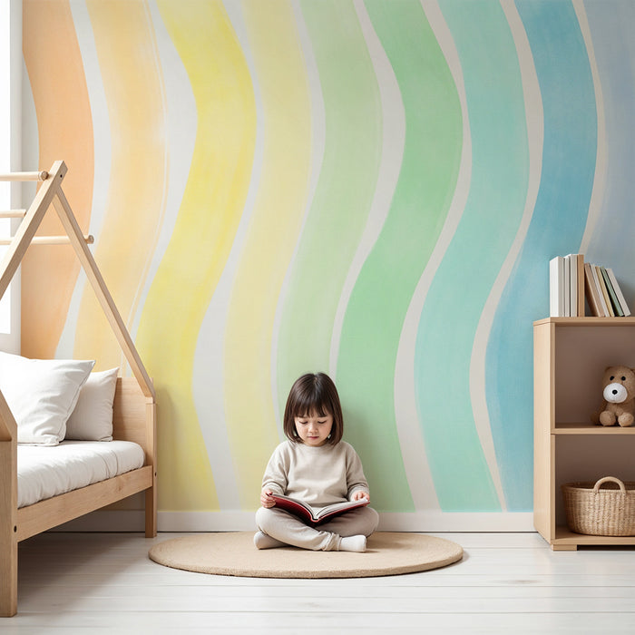 Børneværelse tapet | Blide farverige bølger i akvarel