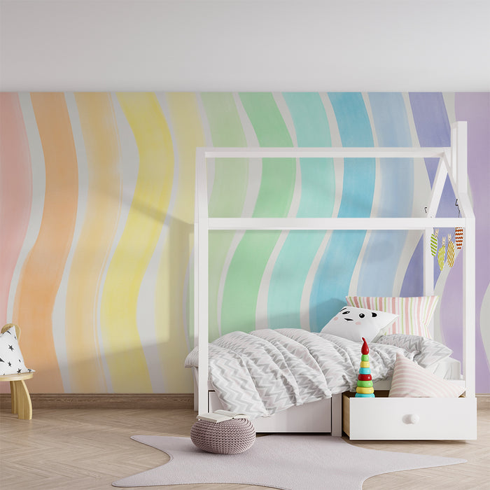 Børneværelse tapet | Blide farverige bølger i akvarel