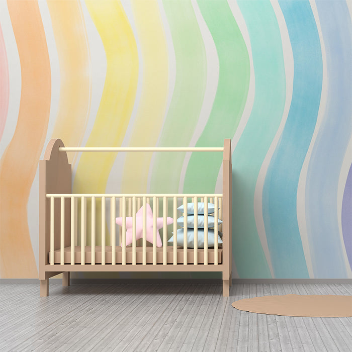 Børneværelse tapet | Blide farverige bølger i akvarel