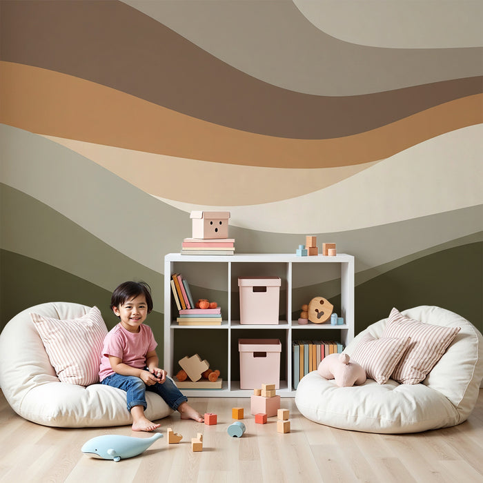 Tapet barnerom | Myke bølger av jordfarger for en beroligende stemning