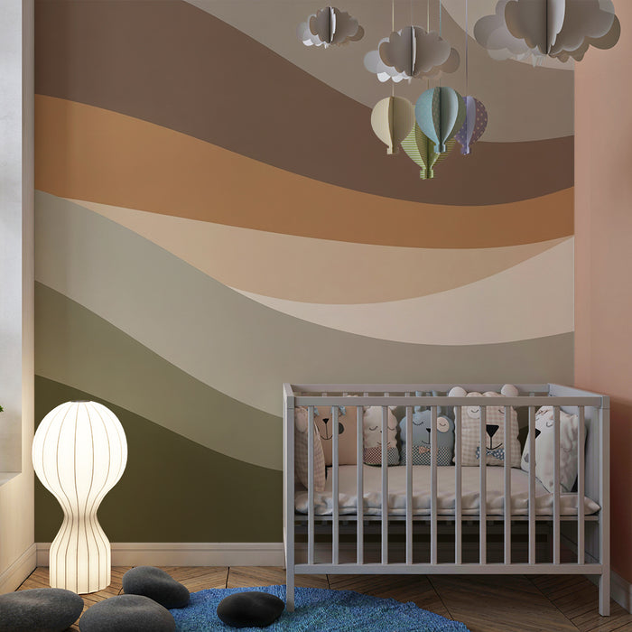 Tapet barnerom | Myke bølger av jordfarger for en beroligende stemning
