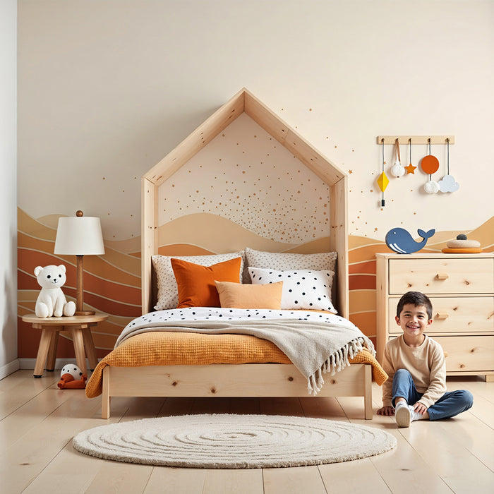 Tapéta babaszobába | Gyengéd homokhullámok és arany csillagok