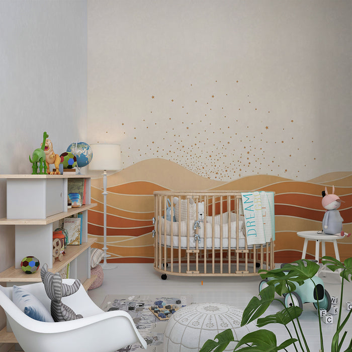Tapéta babaszobába | Gyengéd homokhullámok és arany csillagok