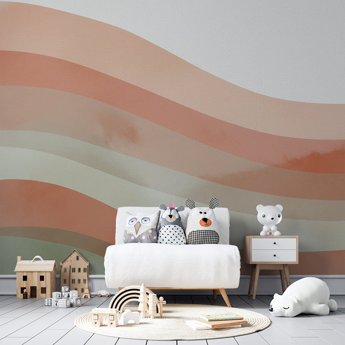 Lastenhuoneen tapetti | Lempeitä pastellisävyisiä aaltoja rauhoittavaan tunnelmaan