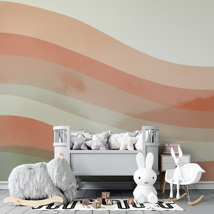 Lastenhuoneen tapetti | Lempeitä pastellisävyisiä aaltoja rauhoittavaan tunnelmaan