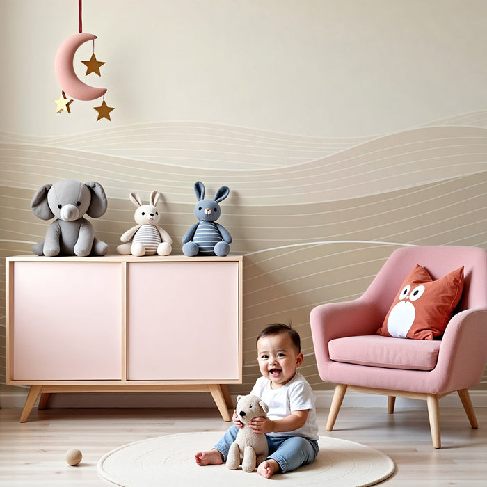 Nursery room wallpaper | Soft waves in beige and cream tones