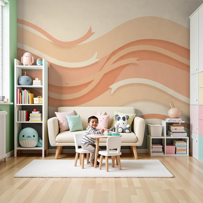 Barntapet | Mjuka vågor i färger av persika och kräm