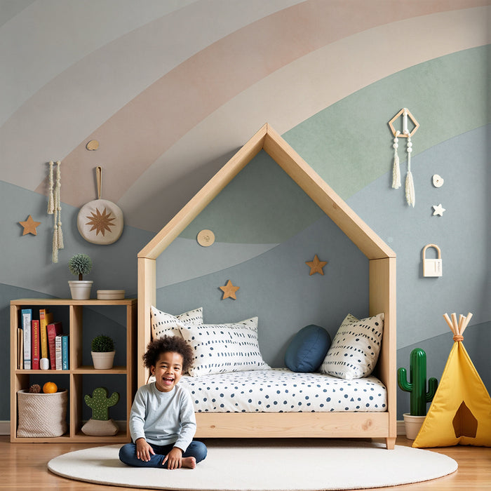 Lastenhuoneen tapetti | Lempeitä aaltoja ja pastellin värejä kaarella