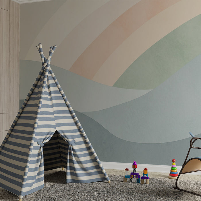 Lastenhuoneen tapetti | Lempeitä aaltoja ja pastellin värejä kaarella