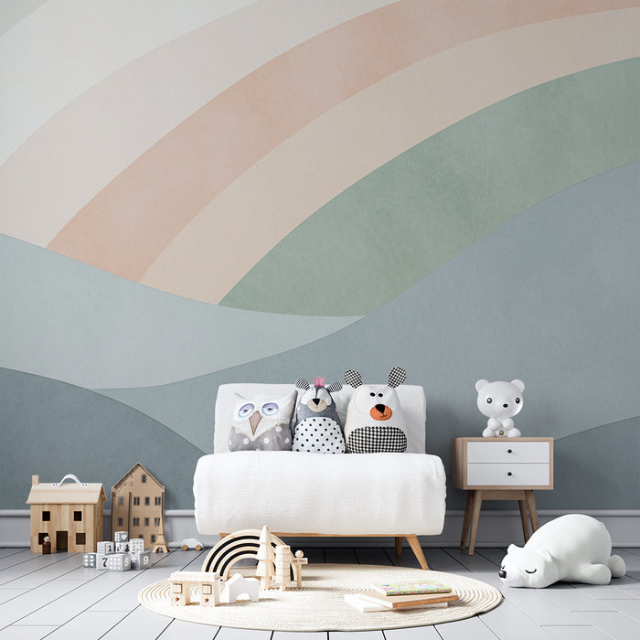 Lastenhuoneen tapetti | Lempeitä aaltoja ja pastellin värejä kaarella