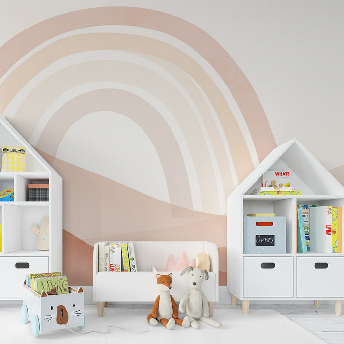 Lastenhuoneen tapetti | Lempeät aallot ja pastellin värinen sateenkaari maan sävyissä