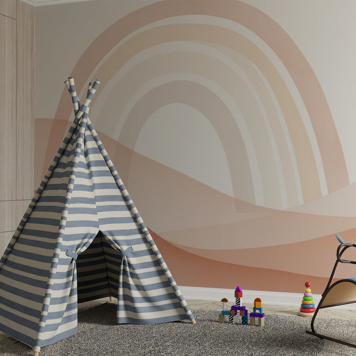 Lastenhuoneen tapetti | Lempeät aallot ja pastellin värinen sateenkaari maan sävyissä