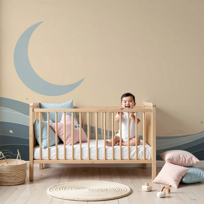 Papel pintado infantil | Suaves olas y luna calmante