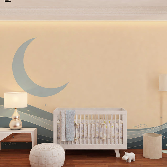 Papel pintado infantil | Suaves olas y luna calmante