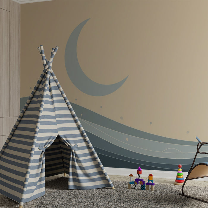 Papel pintado infantil | Suaves olas y luna calmante