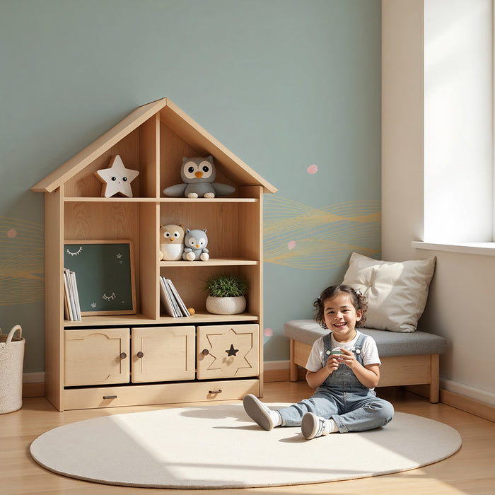 Papel pintado infantil | Suaves olas y pétalos rosados sobre fondo azul