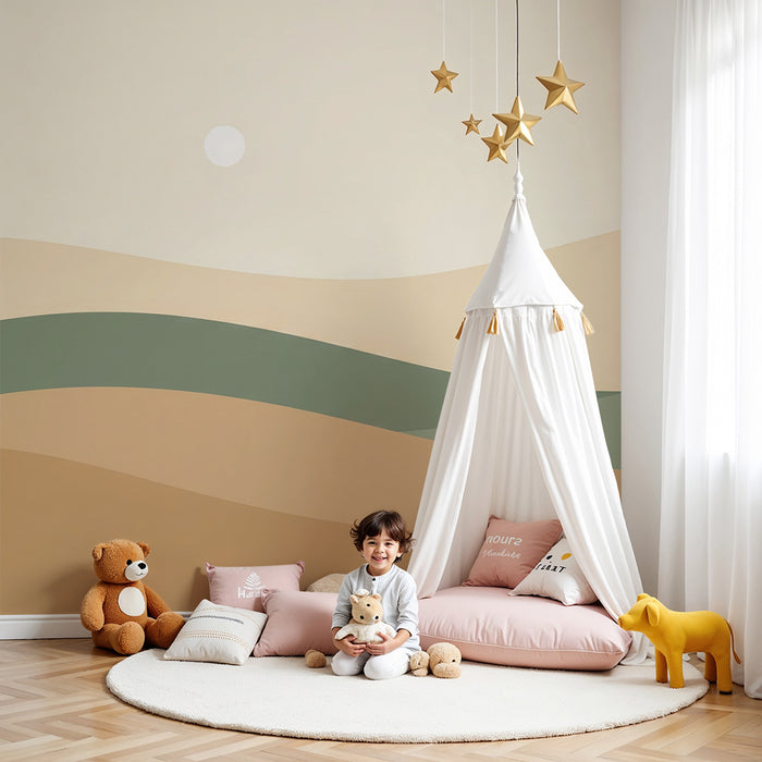 Lastenhuoneen tapetti | Lempeät aallot ja rauhoittavat sävyt