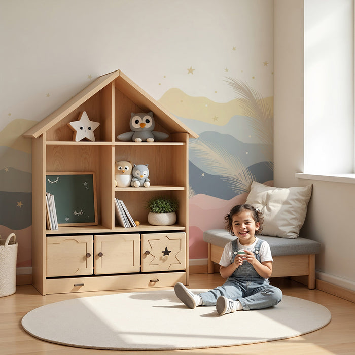 Papel de parede quarto bebê | Suaves ondas pastel com estrelas e folhagem