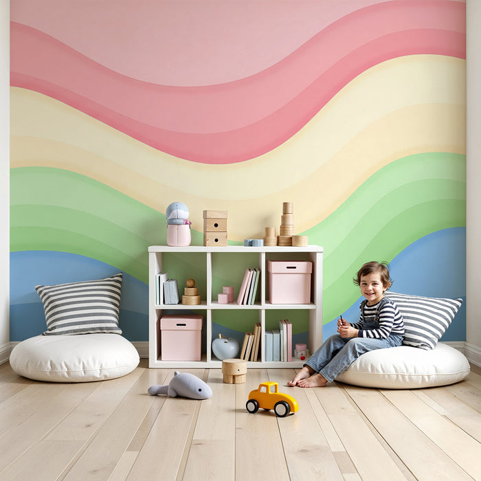 Papel de parede quarto bebê | Nežni pastelni valovi v pomirjujočih tonih