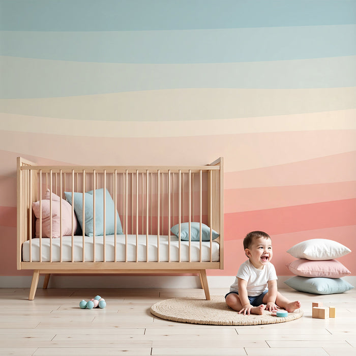 **Børneværelsestapet | Bløde pastelbølger i gradient**