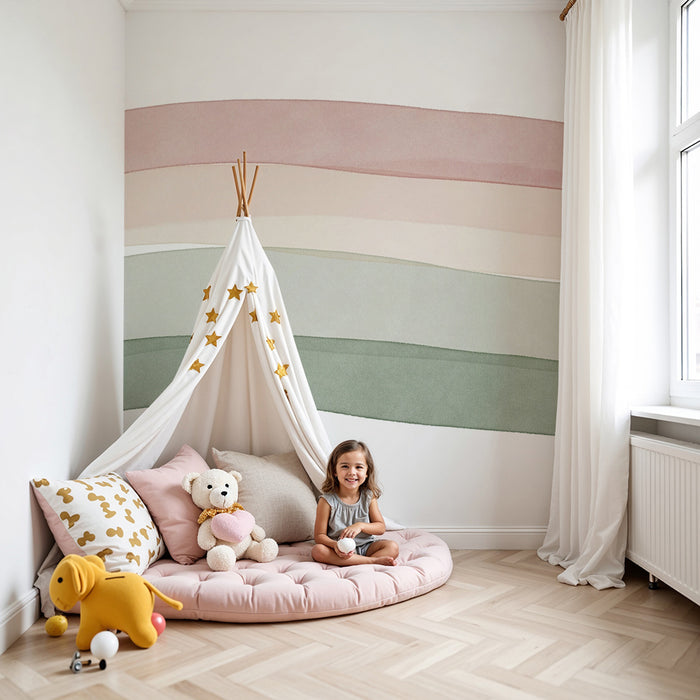 Lastenhuoneen tapetti | Hellävaraiset pastelliväriset aallot asteittain