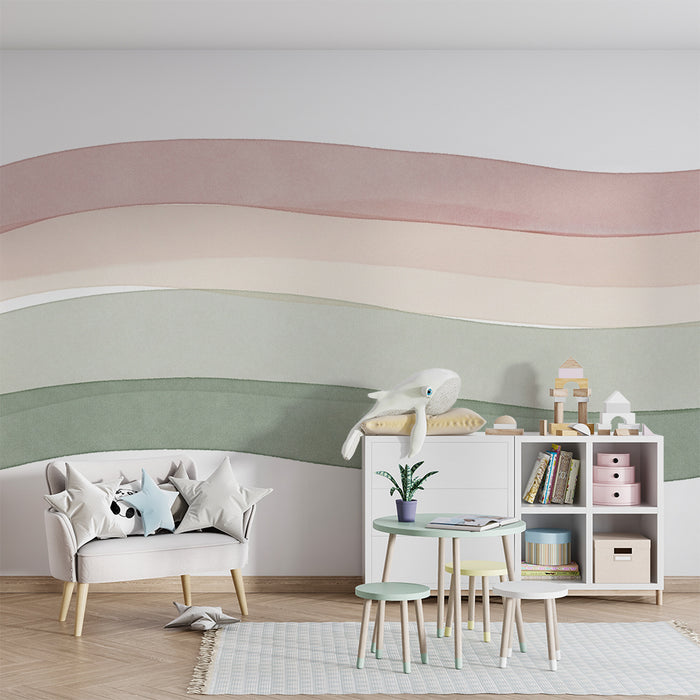 Lastenhuoneen tapetti | Hellävaraiset pastelliväriset aallot asteittain