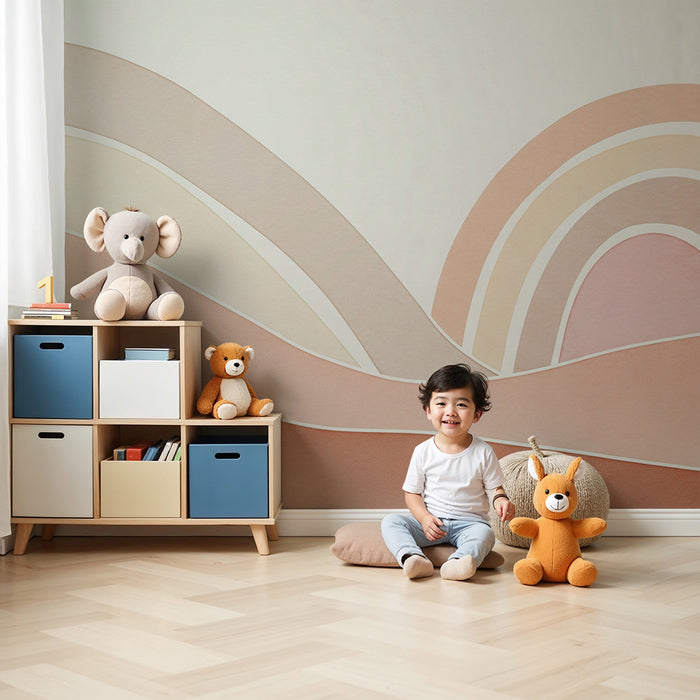 Lastenhuoneen tapetti | Lempeät pastellisävyiset aallot ja lämpimät sateenkaaren värit