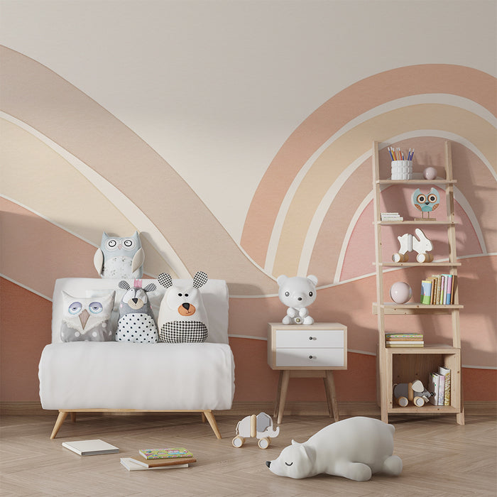 Lastenhuoneen tapetti | Lempeät pastellisävyiset aallot ja lämpimät sateenkaaren värit
