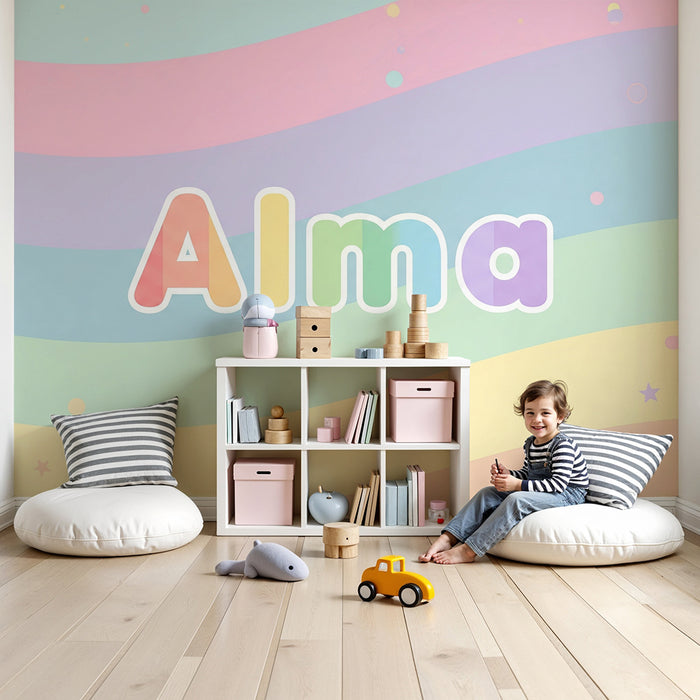 Nursery room wallpaper | Soft pastel waves and colorful stars