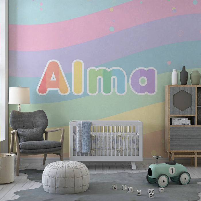 Nursery room wallpaper | Soft pastel waves and colorful stars