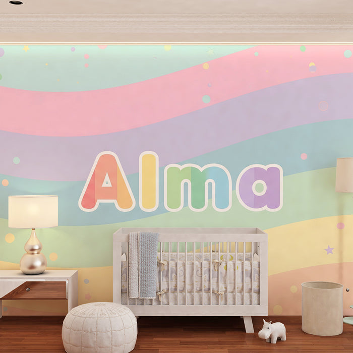 Nursery room wallpaper | Soft pastel waves and colorful stars