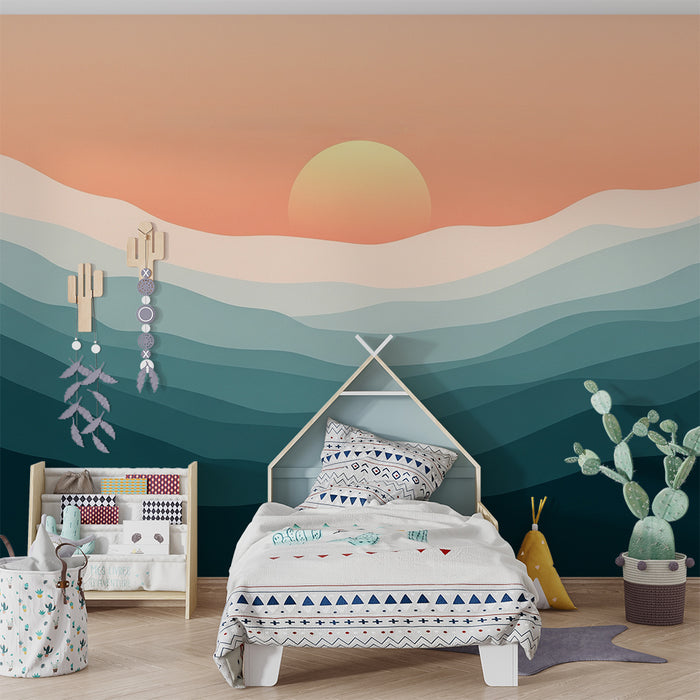 Papel pintado infantil | Suaves olas pastel y amanecer tranquilizador