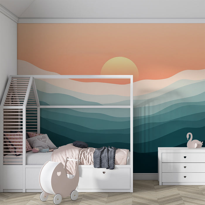 Papel pintado infantil | Suaves olas pastel y amanecer tranquilizador