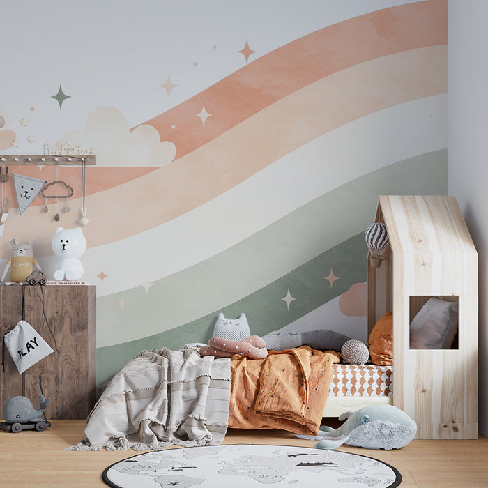 Lastenhuoneen tapetti | Lempeät pastellivärit ja tähtipilvet