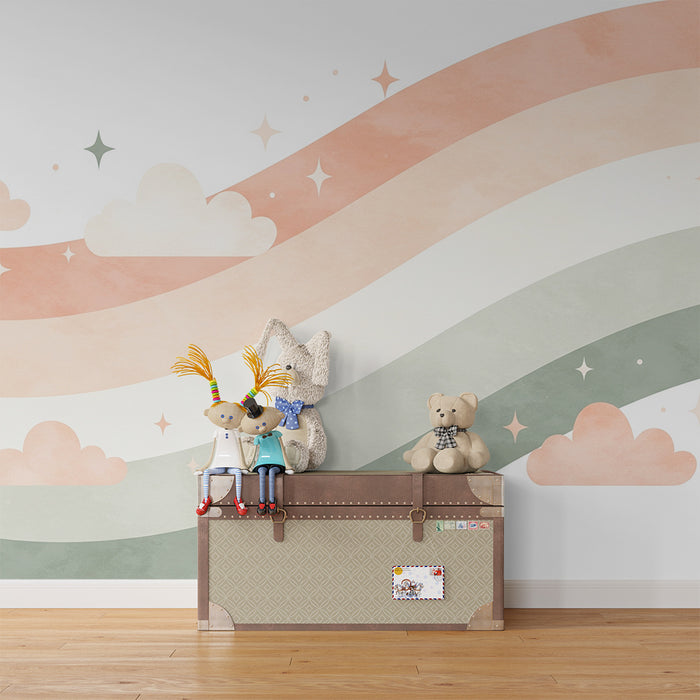 Lastenhuoneen tapetti | Lempeät pastellivärit ja tähtipilvet