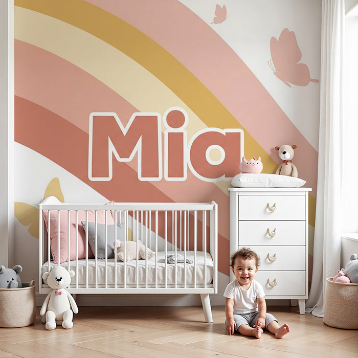Nursery room wallpaper | Soft pastel waves and delicate butterflies