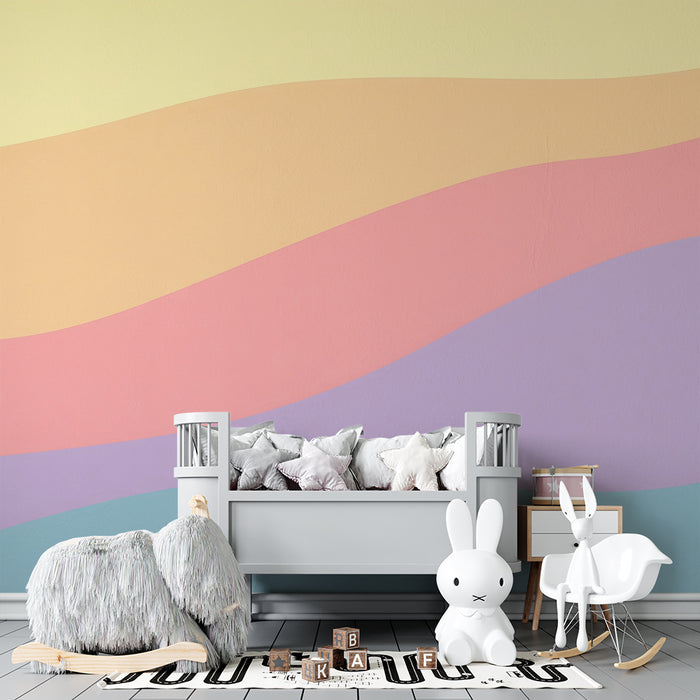 Papel de parede quarto bebê | Suaves ondas pastel para um ambiente tranquilo