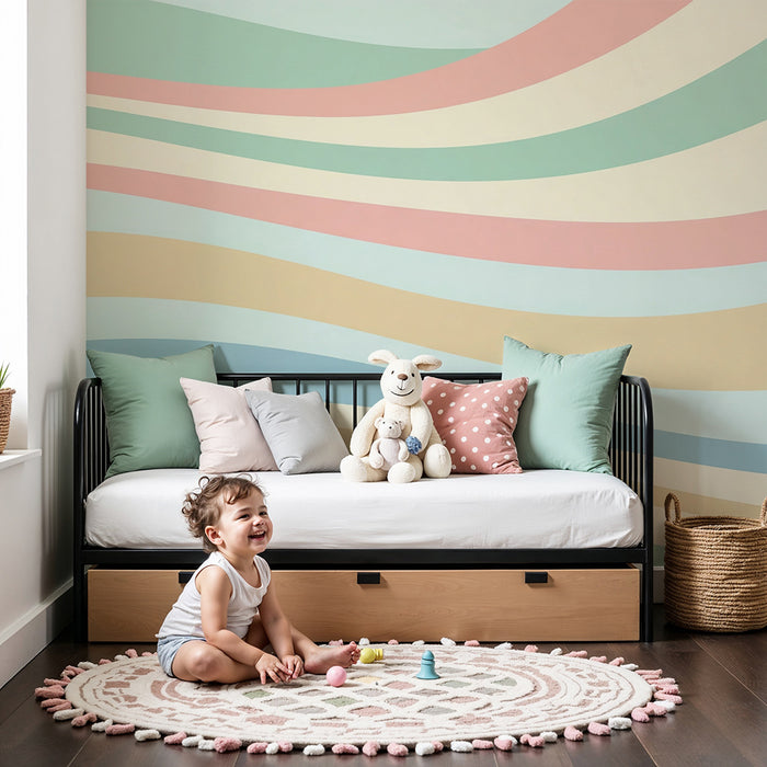 Papel pintado infantil | Suaves olas pastel para un ambiente tranquilo