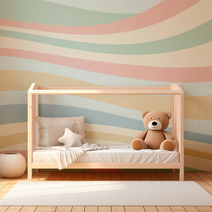 Papel pintado infantil | Suaves olas pastel para un ambiente tranquilo